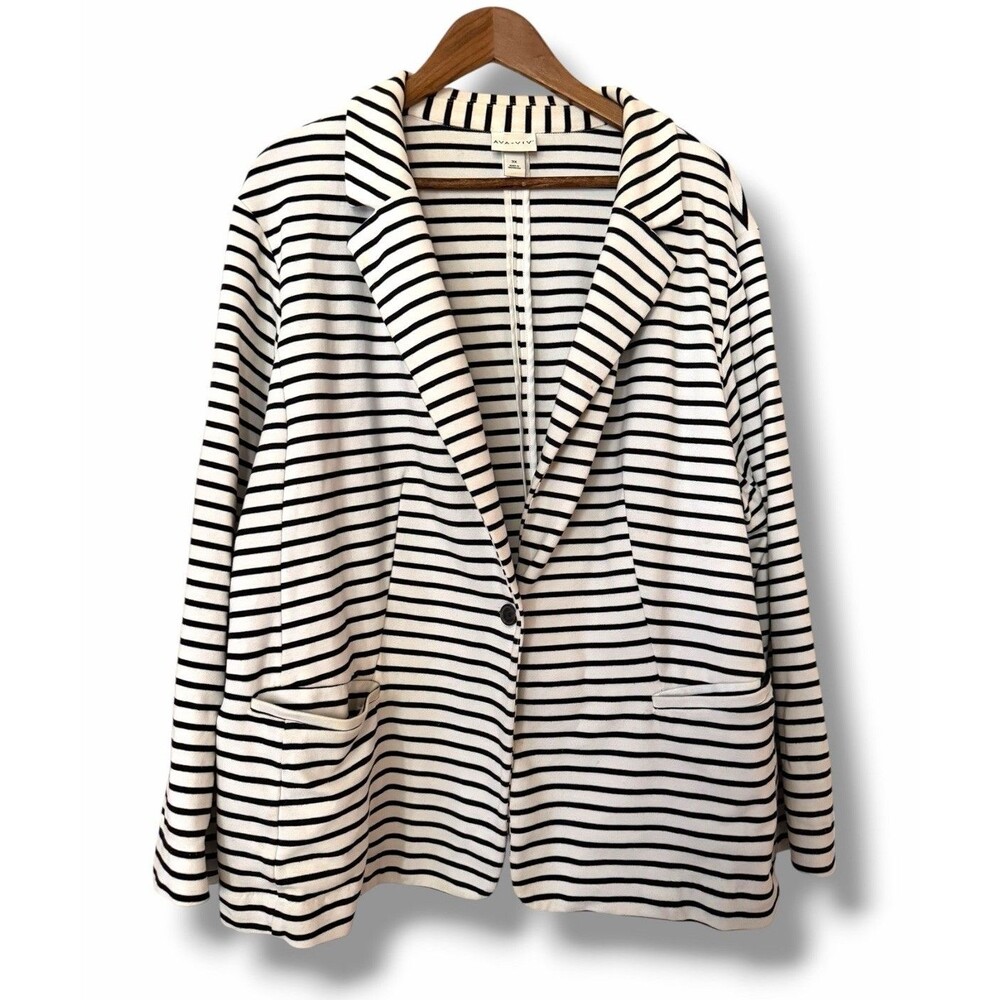 Ava & Viv Women's Jacket Black White Striped Blazer Knit Size 3X Professional